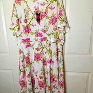 Rosegal Floral Dress 4X NWT NEW Pink Green High Low Hem Ruffle Short Sleeve